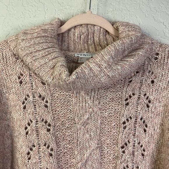 VENUS Sweater Turtle Cowl Neck Knit Ribbed Bell Sleeve Fringe Hem Cozy Warm NWT - Picture 4 of 13